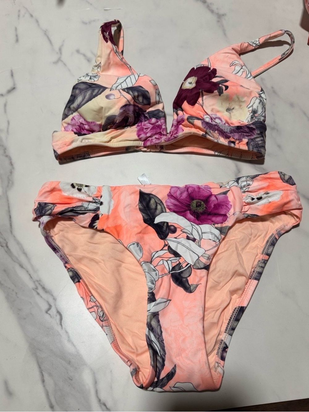 Seafolly Peach Floral Bikini Set with Purple Accents USA size 6 /A30